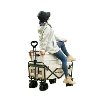Collapsible Wagon Cart with Foldable Table Heavy Duty Folding Wagon with All Terrain Wheels Lightweight Utility Shopping Cart