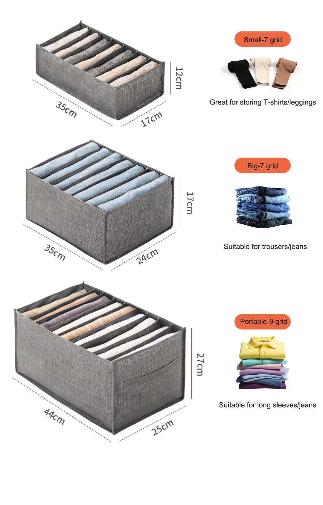 3 Pcs Large Wardrobe Clothes Organizers For Pants,Jeans,Sweater,Tshirt