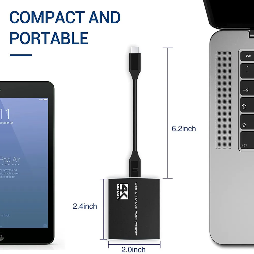 USB C to Dual for HDMI Displays Adapter 4K 60hz USB 3.1 Type C to 2 Port for HDMI Converter with PD & 3.5mm Audio Digital AV Acc