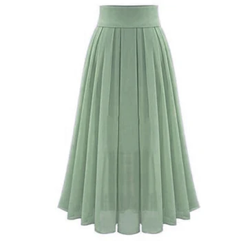 2021 Women Pleated pleated Skirts Ladies Solid Color Chiffon Long Skirt Women's Skirts
