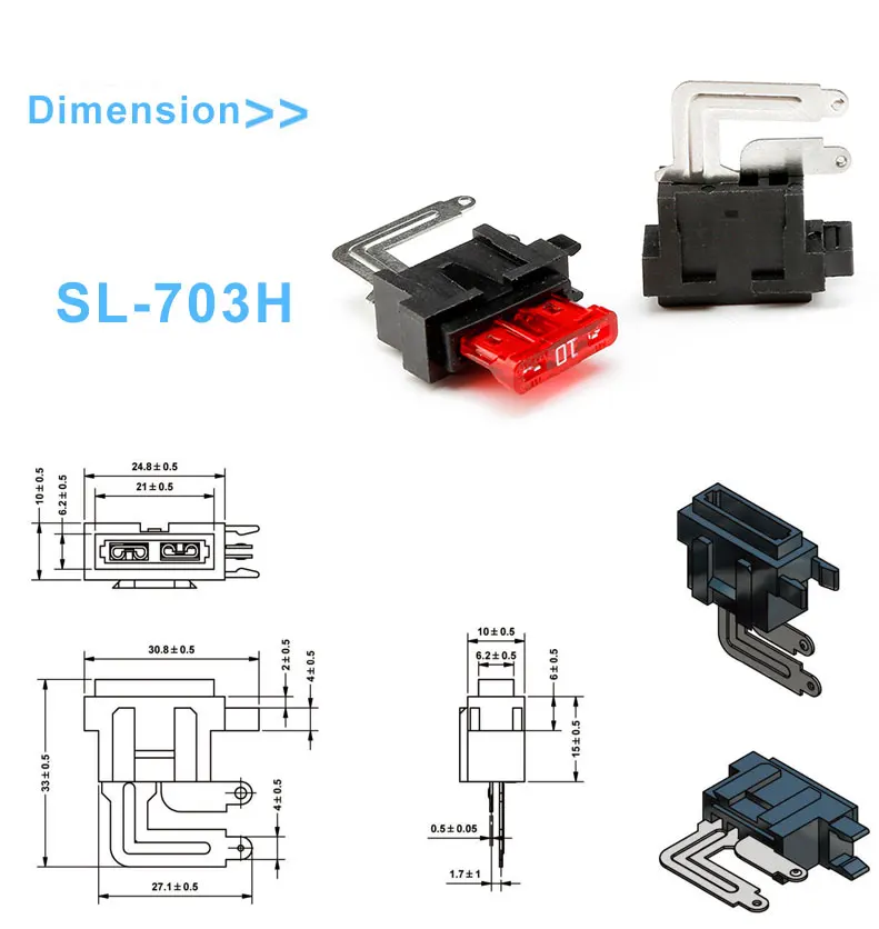 Nylon Housing Brass Terminal PA66 Material PCB Mount Blade Fuse Holder for Automotive Applications