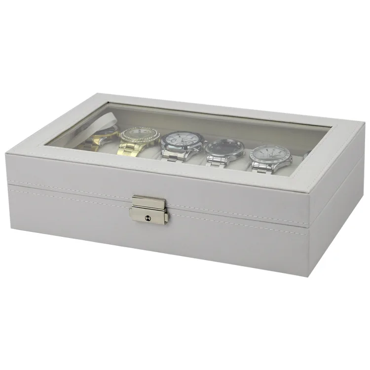 Spot Supply of 12-position Watch Box 12 Grid White PU Leather Mechanical Watch Box Display Box Manufacturers Wholesale