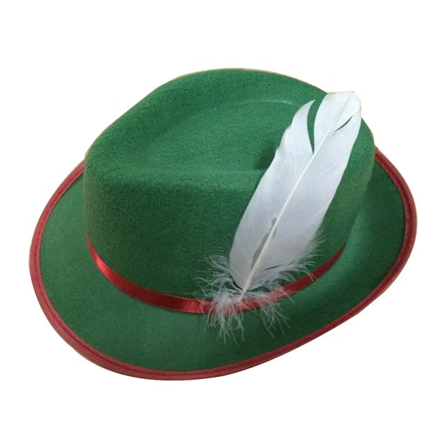 Новая мода баварский цилиндр немецкой альпийской баварский Октоберфест шляпа цвета с белыми перьями
