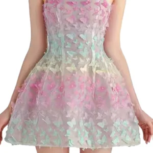Customizable Summer Butterfly Tulle Girls Dresses Sleeveless Colorful Micro Silhouette Waist Suspender Kids Dresses