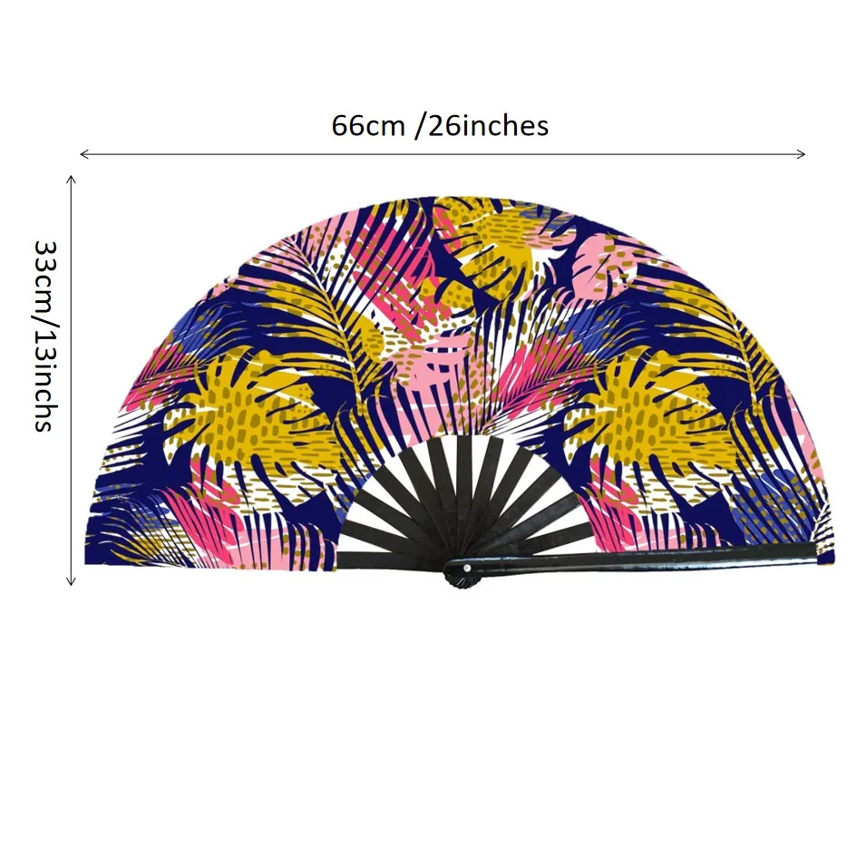 Bsbh Wholesale Custom Printed Bulk Hand Fans 33cm Large Uv Reflective Bamboo Hand Fan Clack Hand