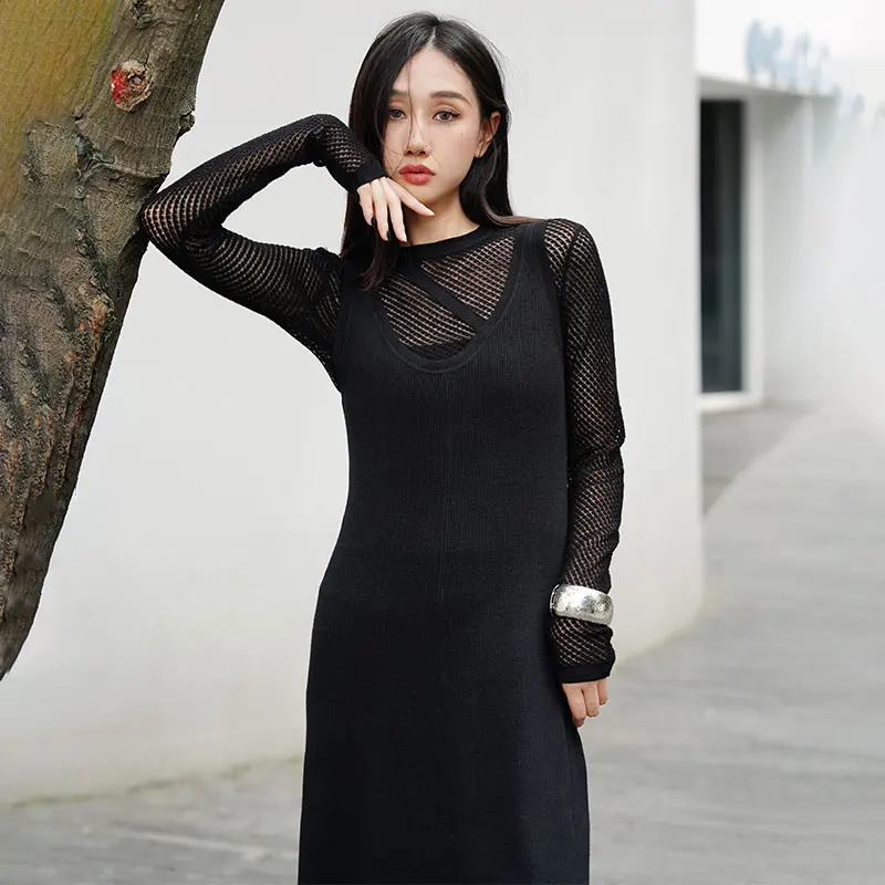 Woman Fall Clothing Fashion Sweater Dresses for Woman High Quality Sleeveless Black Dress for Women Elegant Woman Fall Clothing Fashion Sweater Dresses for Woman High Quality Sleeveless Black Dress for Women Elegant