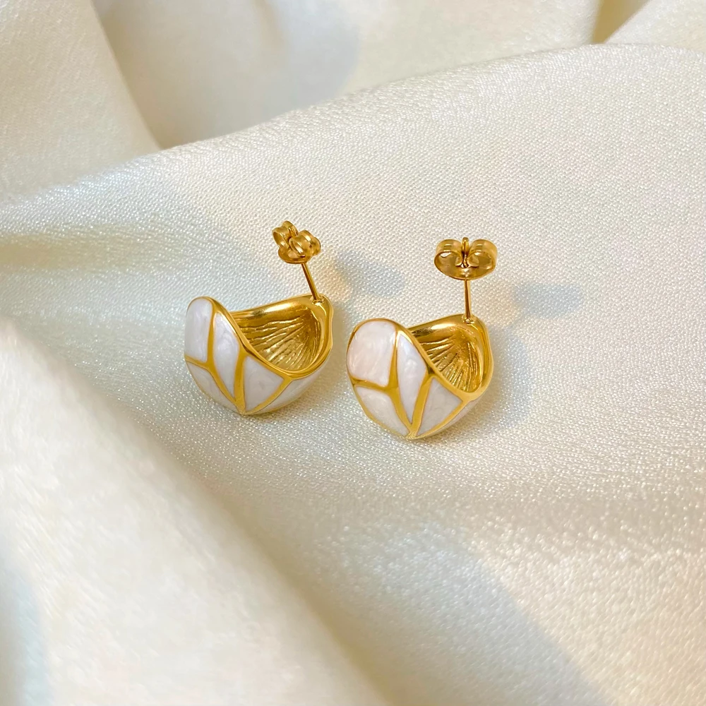 Palace Style Geometric Line Texture Color Weight Drop Glaze Design Joyas De Acero Inoxidable Titanium Steel Earrings
