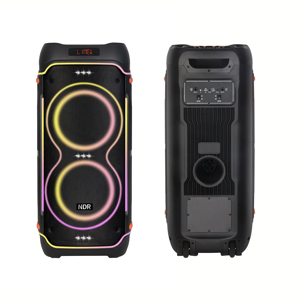 NDR1808 8 Inch Big Power Wireless Blue-tooth Outdoor Karaoke Speaker with 2 Mic RGB Light Stereo Bass HIFI Music Party Speaker