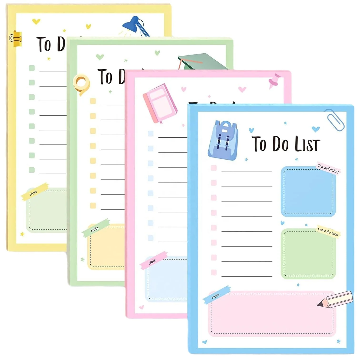 Multicolor Lined Sticky Notes 50 Sheets Rainbow Color to Do List Notepad Portable Daily Reminder Planner List Kawaii Stationery