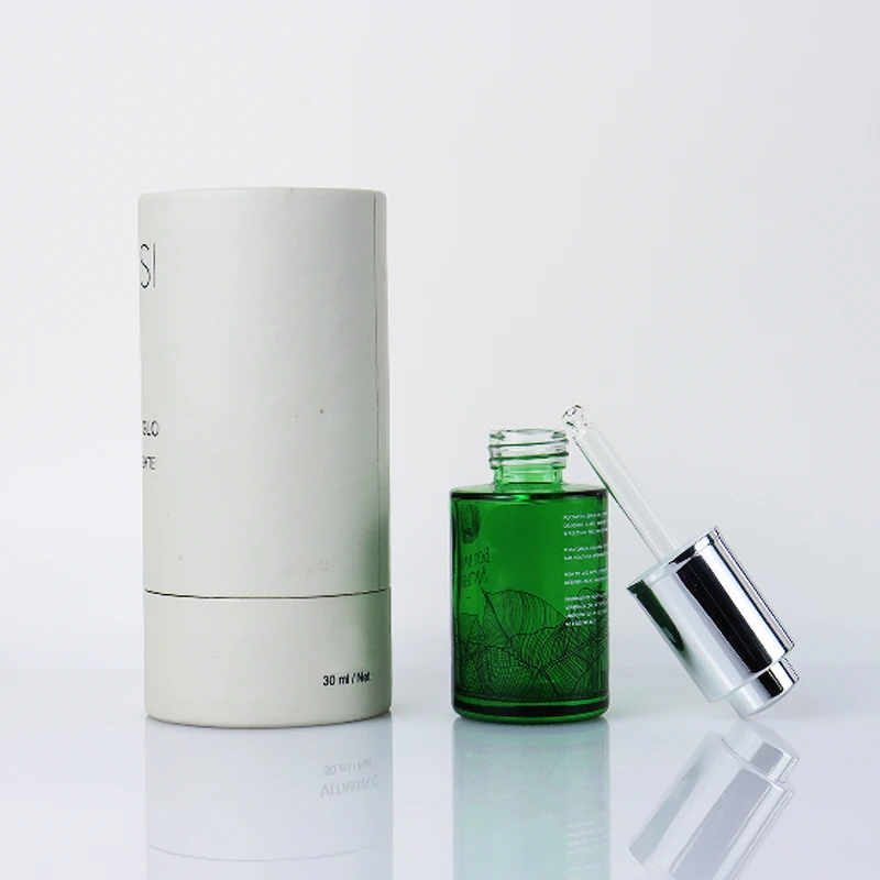 New Design Push Button Flat Shoulder 30ml Essential Oil Bottle Frosted Cosmetic Glass Dropper Bottle