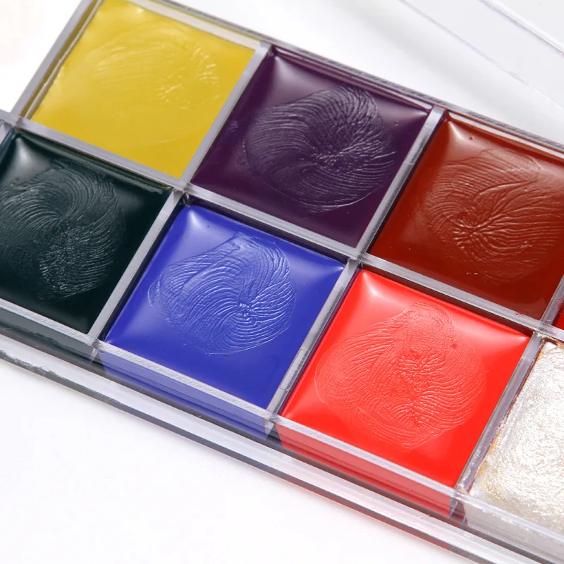 Factory Direct 12 Colors FAD Plastic Box Face Paint Water Based Sales Face Paint with 3 Brushes