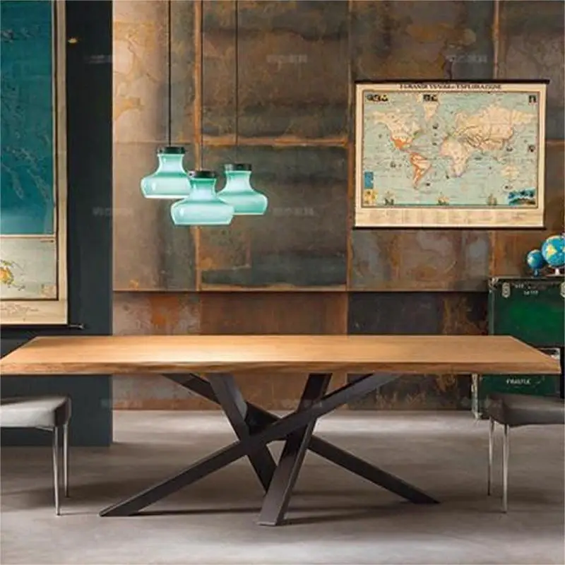 Rectangular Dining Table Set Wooden With Pine Wood Carbon Steel Base Sand Black Match Home Furniture Hotel Restaurant