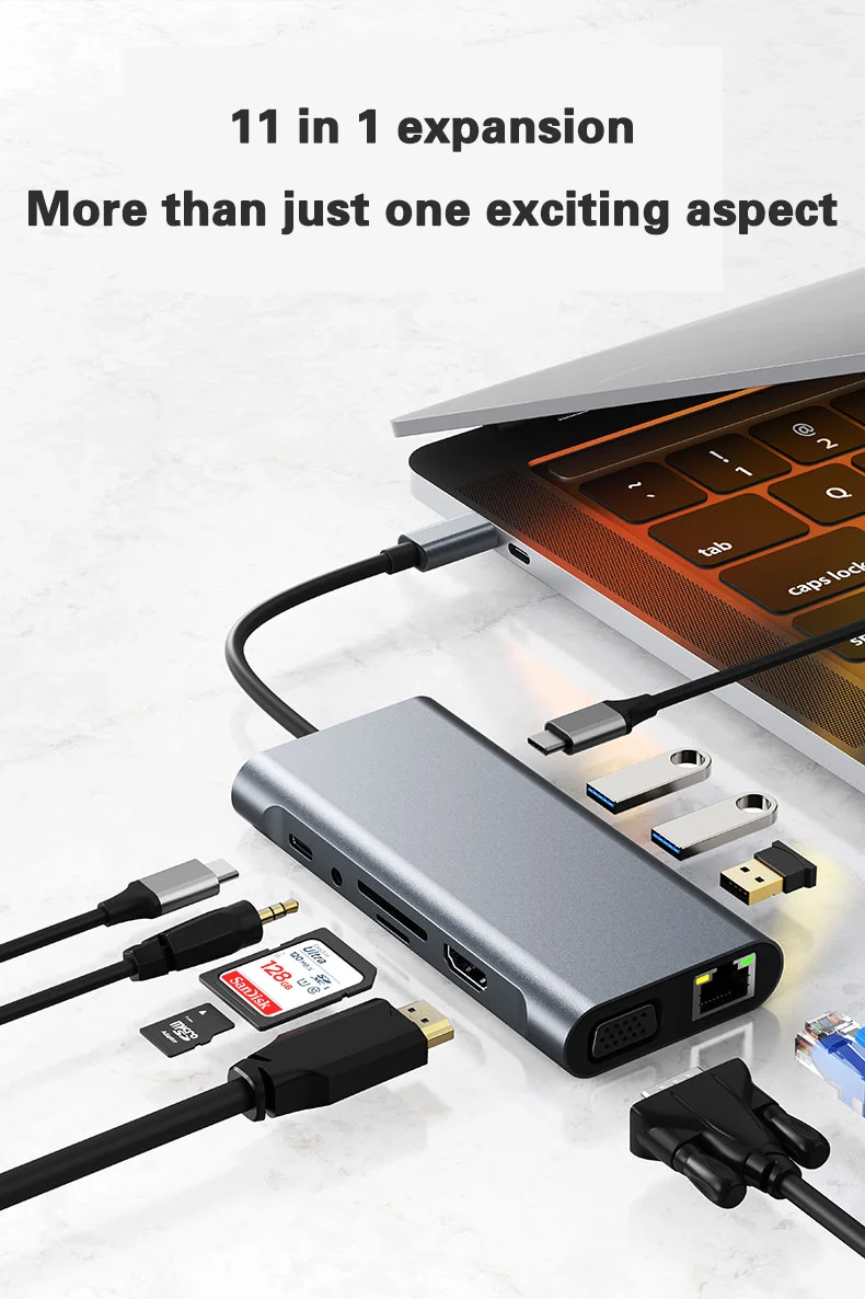 New design usb por hub 4 port with led light ethernet pd 3.0 type c to  docking station| Alibaba.com