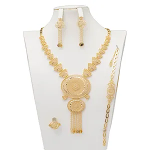 Gold Plated Jewelry Supplies Necklace Ring and Earring Jewelry Sets for Women Jewelry Beads Charm Bracelet Sets for Wholesales