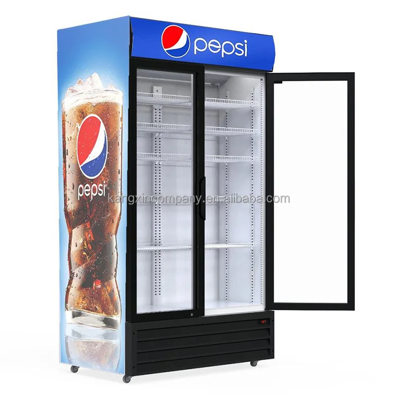 Best Price Upright Display Fridge pepsi Refrigerator Glass Double Door