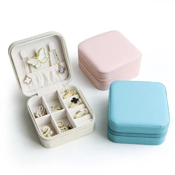 Portable Travel Jewelry Box with Zipper Jewelry Necklace Small Storage Bag Earrings Rings Jewelry Storage Case