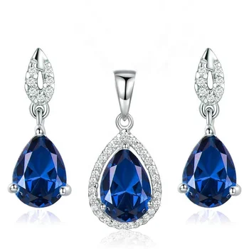 Fashion Jewelry pendant EarringsTeardrop Color Zircon 925 Sterling Silver Luxury Wedding Jewelry Sets for Women