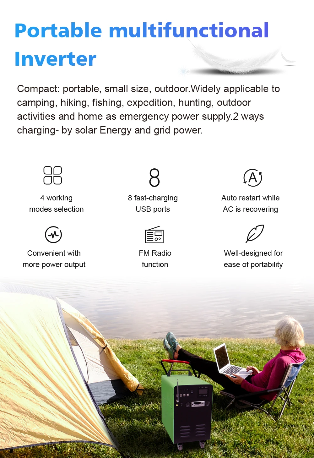 Portable 3000W Solar Generator Grid System Complete 5KW 8KW 10KW Solar Panels Set with 3KW 10A 30A Lithium Ion Battery