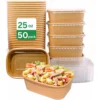 Tazón Cuadrado Kraft + Tapa de PET