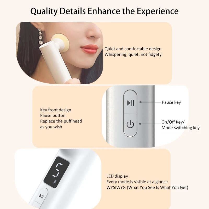 AI Smart Electric Puff Instrument Makeup Instrument Cosmetic Egg Clothing Sponge Wet and Dry Super Soft with 4 Pcs Puff Head
