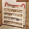 Zapatero plegable de 5 niveles, 90 cm, color crema y rojo, con triple soporte