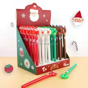 Popular Christmas School Stationery Santa Claus Ballpoint Pen Christmas Led Light Gel Ink Pen Cartoon Shaped Stationery