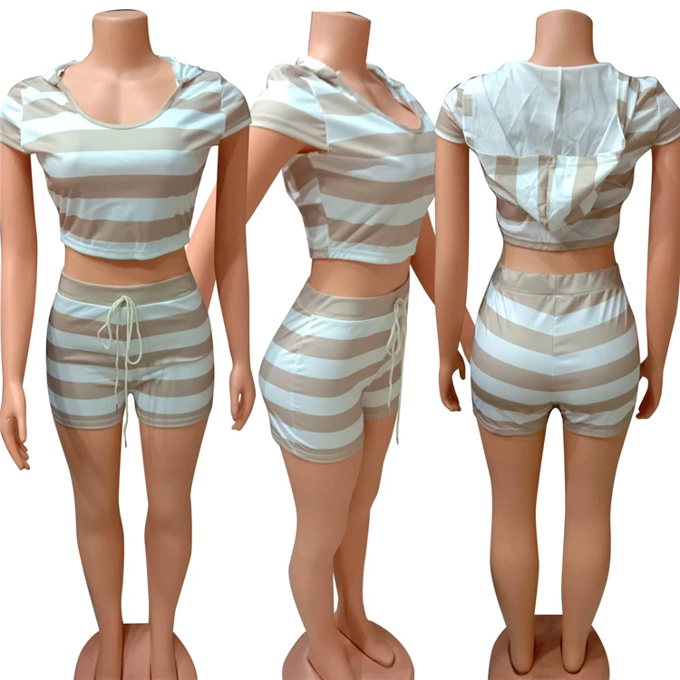 MOEN Striped kadin setleri Short Sets Summer Women Fashion Clothing Sleeveless Crop Top Two Piece Set
