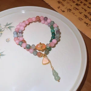Exquisite Natural Stone Beaded Bracelet with Triangular Charm Gourd Pendant Elegant Multicolor Design Women's Daily Wear Gifting