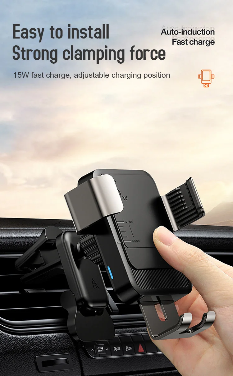 15W Fast Charging Wireless Car Charger with 12-24V Voltage and 1 Year Warranty for iPhone