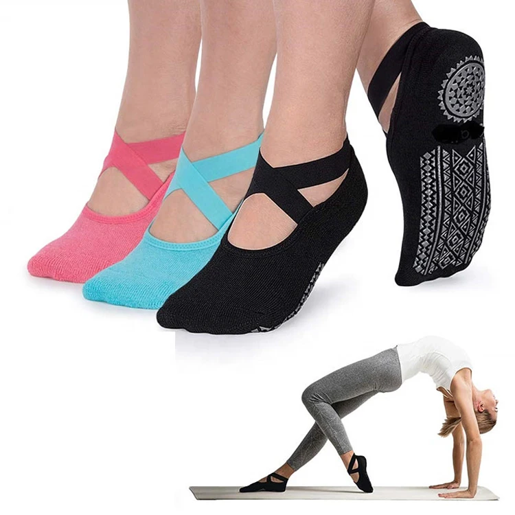 Оптовая продажа, женские нескользящие носки из хлопка с логотипом на заказ, нескользящие носки для пилатеса и йоги