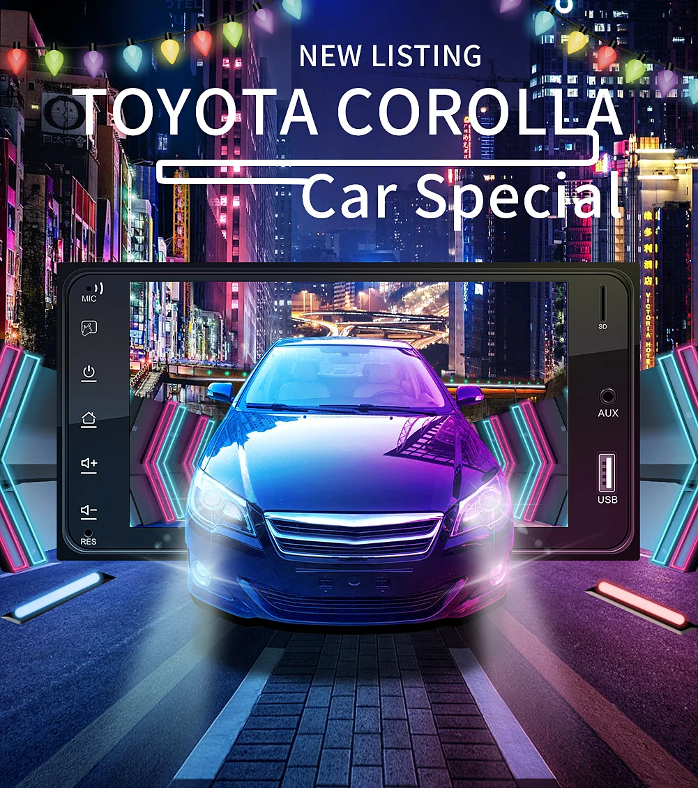 Double din car stereo mp5 player for Corolla with BT AUX car radio video player 7 inch autoradio audio mp5 player