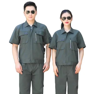 2026 Custom Navy Working Uniform Comfortable and Breathable TC Short Sleeve Summer Workwear Cheap Option