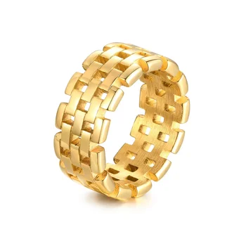 Custom Stainless Steel 18K Gold PVD Plated Wedding Rings Women Chunky Gold Finger Rings Designs For Girls