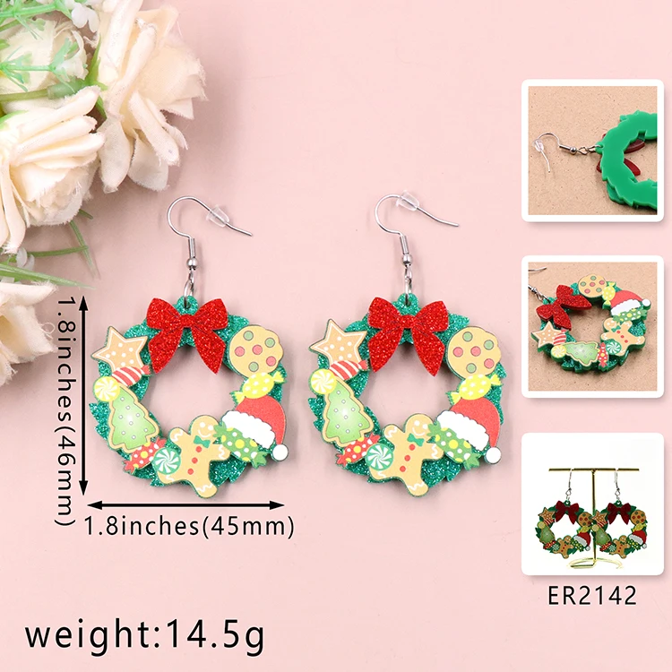 MD141ER2142 1pair New product CN Drop wreath TRENDY christmas Acrylic earrings Jewelry for women supplier