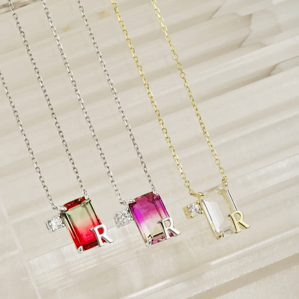 Dylam Top Pick Women Elegant Daily Wear Fine Jewelry Synthetic Stone Crystal 5A Zirconia R Alphabet Gradient Pendant Necklace