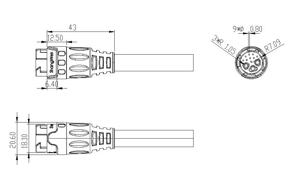 Environmental M19 Male Plug 3 Holes 9 Pin Industrial Connector With CE FCC