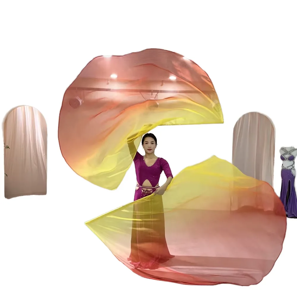 Colorful Gradient Half Round Circle Scarf Veil Chiffon Flag With Stretchable Stick for Dance Sport Meeting Show Prop Accessory