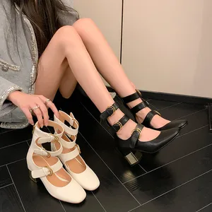 Women's Toe Mary Jane Shoes Gold Buckle Straps Super High Thin Heel Fashion Pumps Black White Color Summer Outdoor Party Office