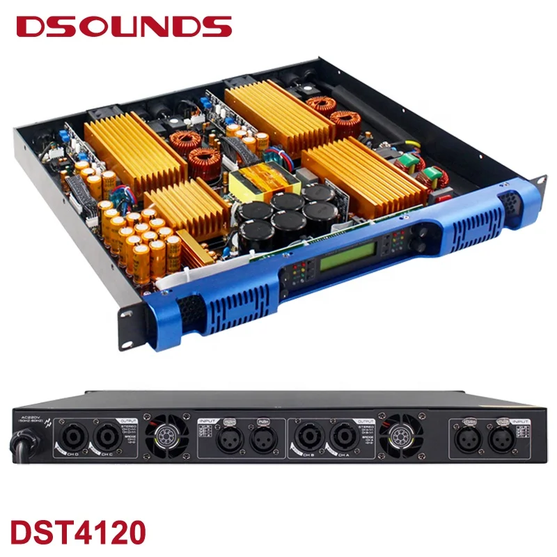 Class D Professional Amplifier Audio Amplifier 4-channel Stereo Power Amplifier 1U Size 1200Wx4 for DJ Sound Set