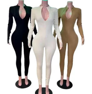 Viviblook Z1227JP02 Women's Jumpsuit Outdoors Tracksuits Stand Up Collar Zipper Long Sleeved Casual Yoga One Piece Jumpsuit