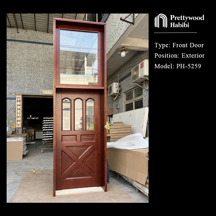 American Retro Craftsman Style Restaurant Entrance Exterior Solid Wooden Mahogany Front Entry Door Design With Glass details