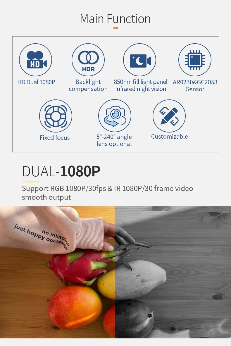 DGZX OEM WDR UVC HD Dual Lens 1080P RGB+IR Iris 3D Face Recognition Binocular Camera Module AR0230 GC2053 Cmos插图4