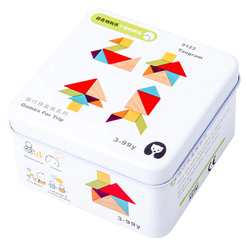 Multifunction Kids Interactive Games Cartoon Educational Wooden Iron Box Toys Wooden Building Blocks Puzzle Toys For Child