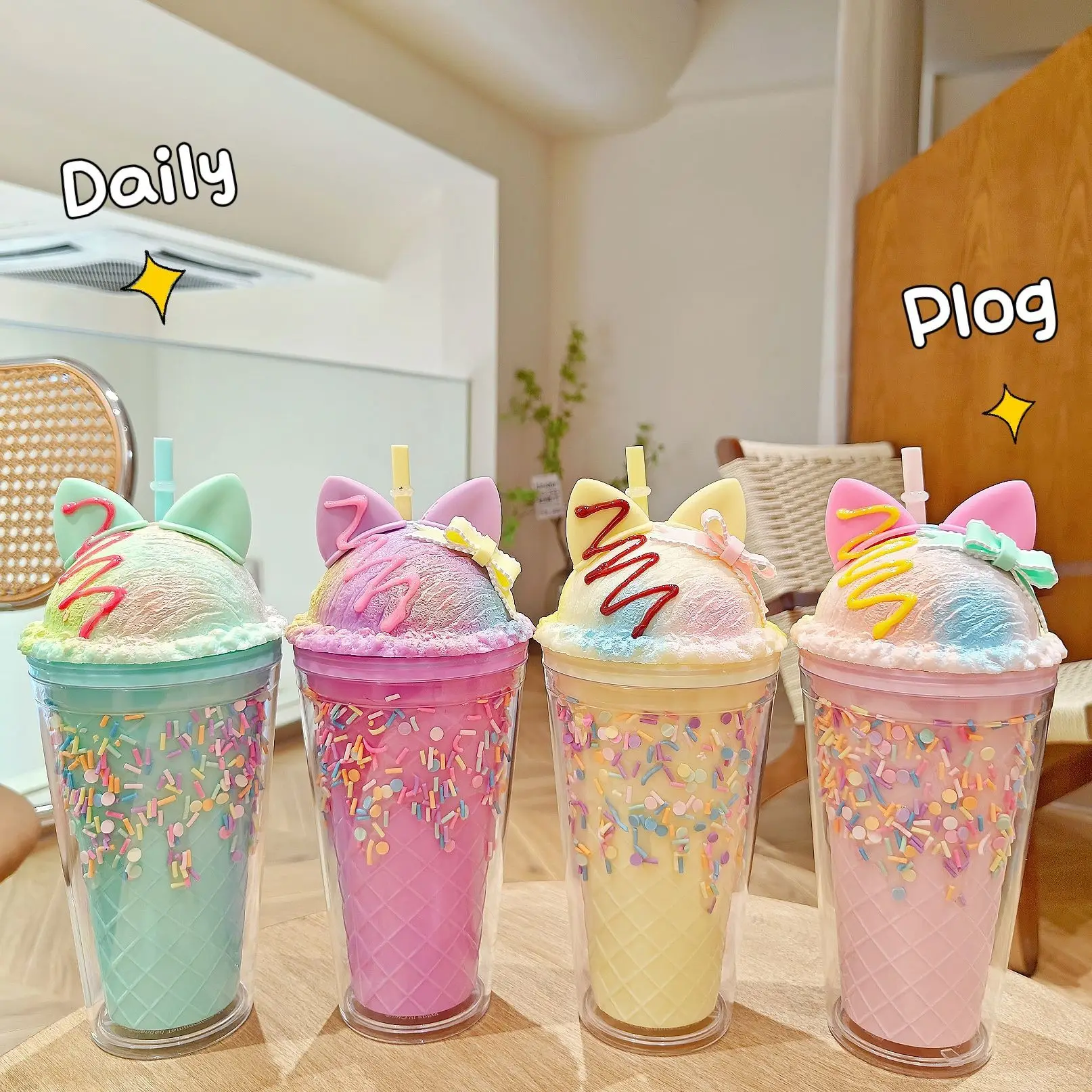 2024 Cute Water Bottle For Kids, Unique Ice Cream Shape Water Cup