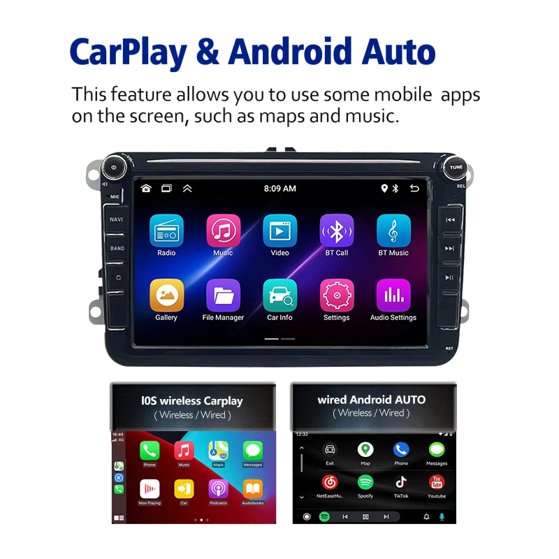 8 Inch Android Car Radio GPS Player 128G RAM 128G for VW for Volkswagen New Polo 6R Golf 5/6/GTI/GTR New Beetle-BT WiFi Car