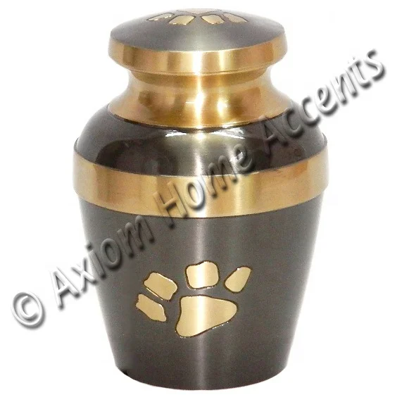 Solid Brass Pet Cremation Urn Charcoal Grey With Silver Paws Engraved For Pet Ashes By Axiom