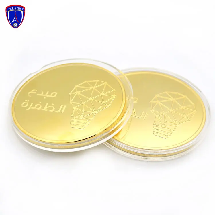 High Quality Dubai Coin Custom Gold Souvenir Metal Coin Making Coin Dies with Acrylic Box