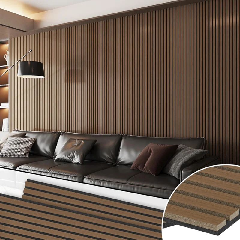 Modern MDF Slat Acoustic Wall Panels 3D Fluted Sound Absorbing NRC 80% Fireproof for Living Room Hotel Apartment Hospital School