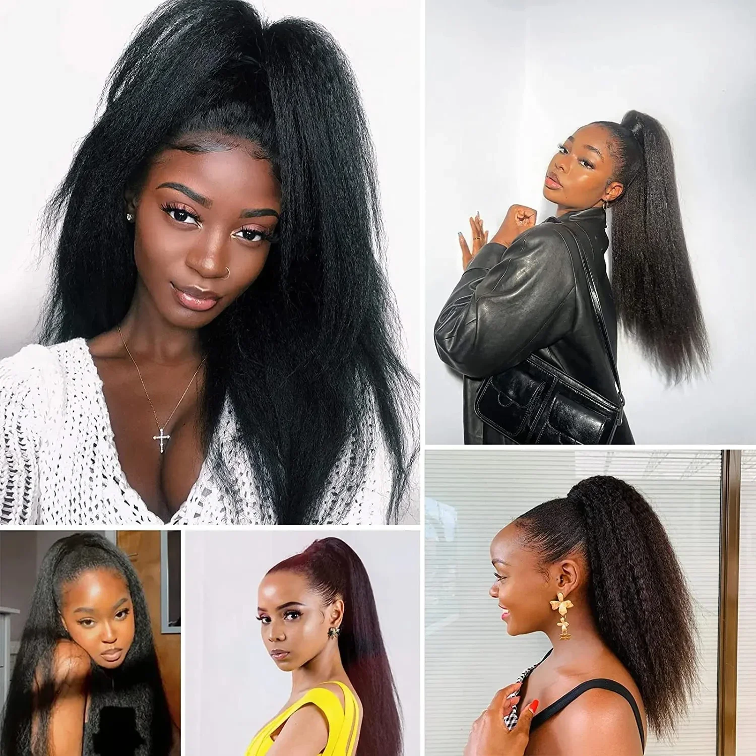 Afro Yaki dritto coulisse coda di cavallo capelli umani brasiliani clip in estensioni dei capelli_voghion.com