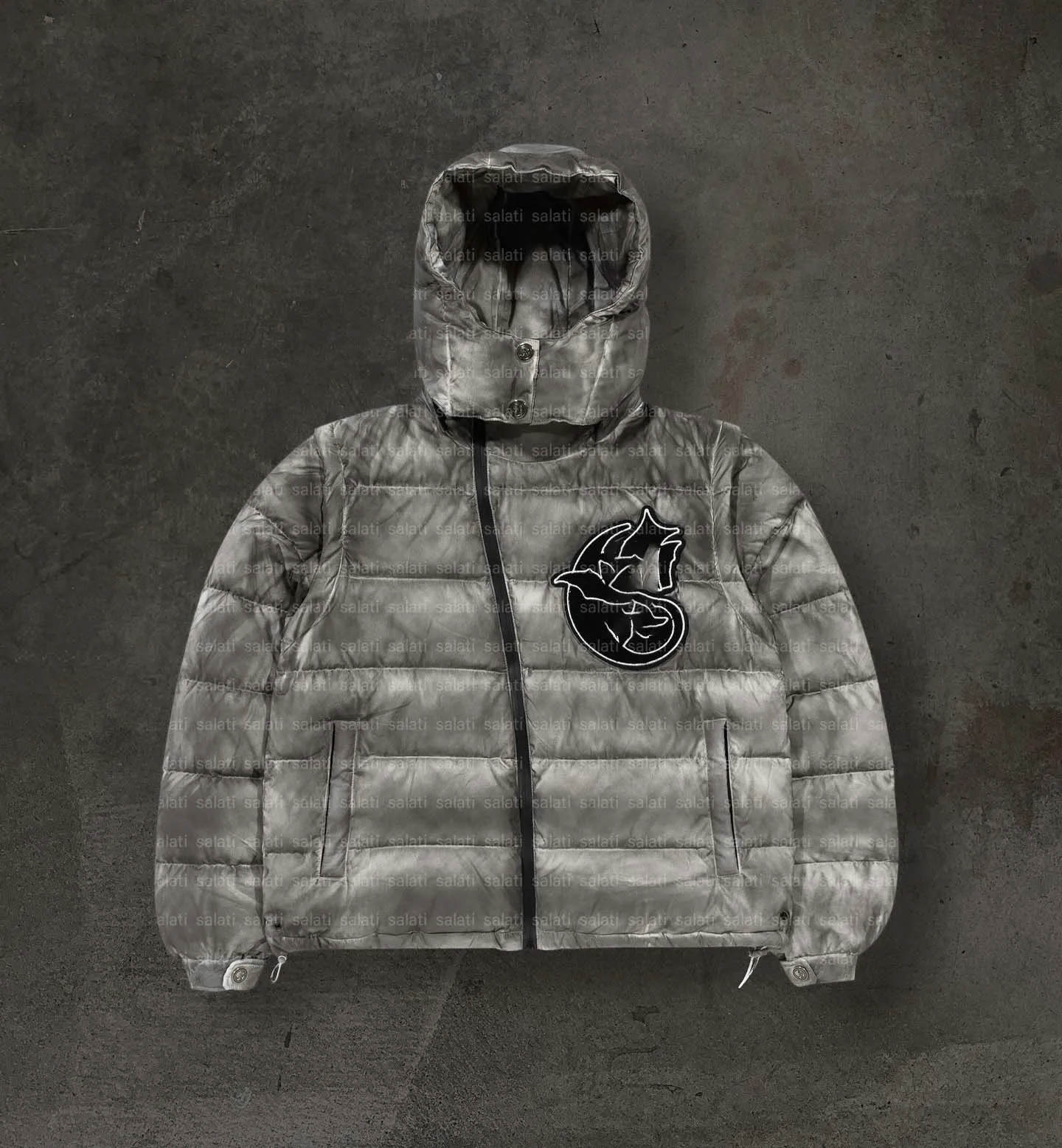 Salati Chenille Embroidery Zipper Removable Sleeveless Acid Wash Hooded Winter Quilted Jacket Bubble Down Coat Puffer Jacket Men gallery 8